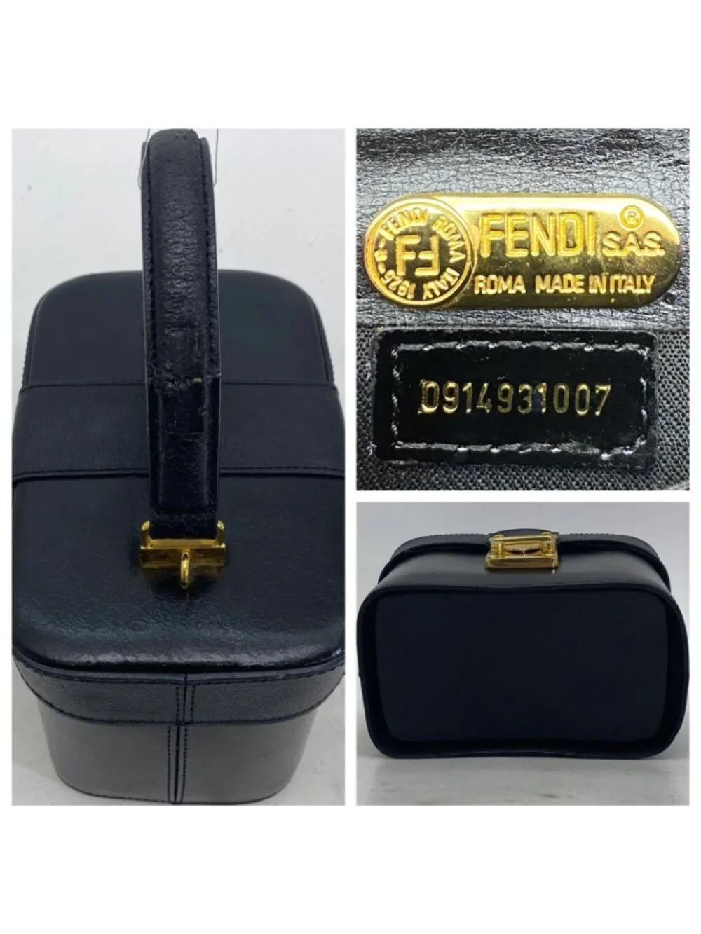 Fendi Vanity Bag Vintage Style Leather Black